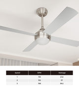 Vevare 52'' AC Ceiling Fan with Light Remote Control 4 Blades Silver