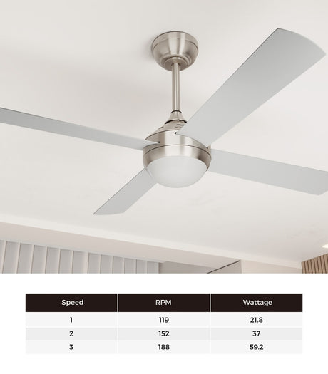 Vevare 52'' AC Ceiling Fan with Light Remote Control 4 Blades Silver, image 7