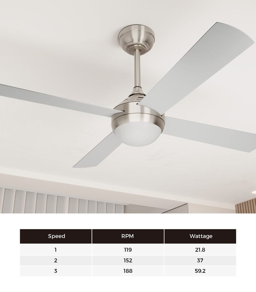 Vevare 52'' AC Ceiling Fan with Light Remote Control 4 Blades Silver