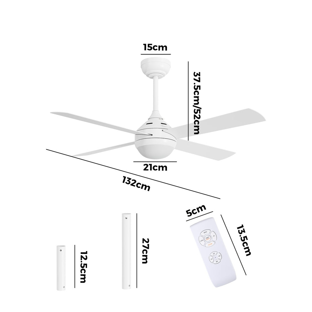 Vevare 52'' AC Ceiling Fan with Light Remote Control 4 Blades White