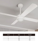 Vevare 52'' AC Ceiling Fan with Light Remote Control 4 Blades White - Rear View