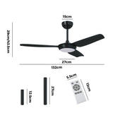 Vevare 52" Ceiling Fan with Light DC Remote Control 5 Speed Black