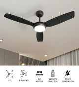 Vevare 52" Ceiling Fan with Light DC Remote Control 5 Speed Black
