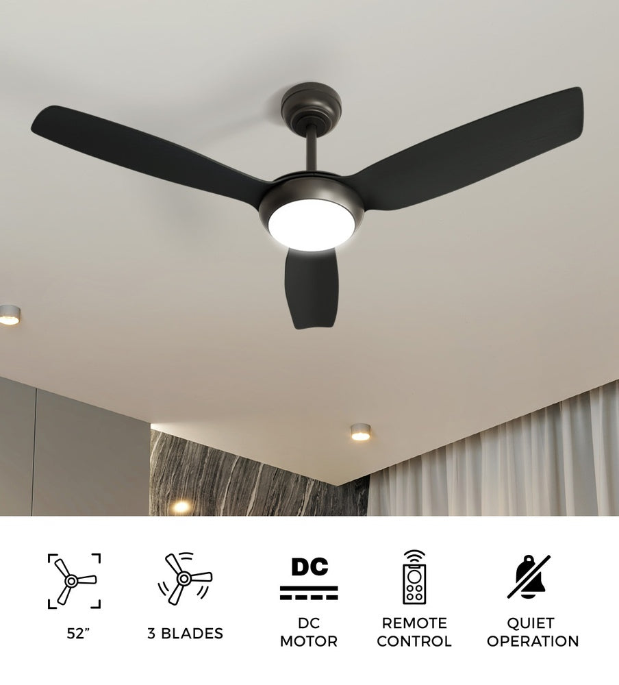 Vevare 52" Ceiling Fan with Light DC Remote Control 5 Speed Black