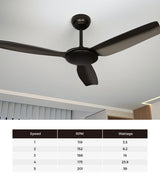 Vevare 52'' Ceiling Fan DC 3 ABS Blades Remote Control Timer Black - Top-Down View