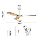 Vevare 52'' Ceiling Fan DC 3 ABS Blades Remote Control Timer Wood