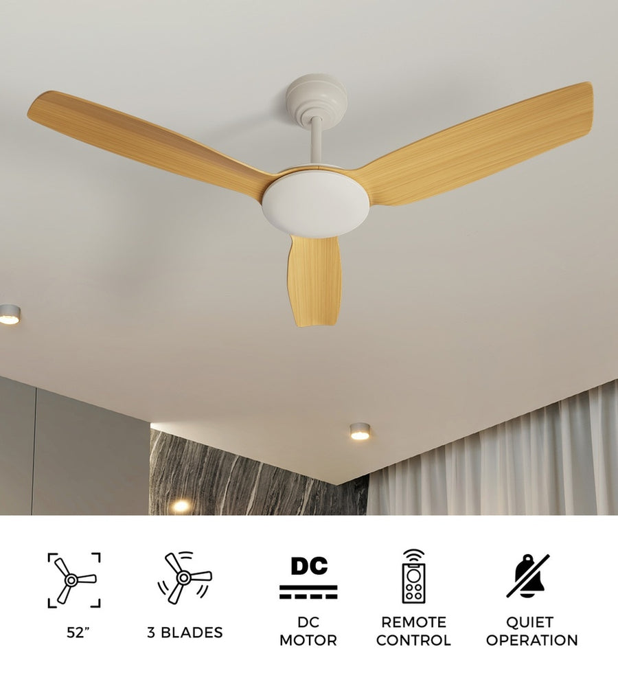 Vevare 52'' Ceiling Fan DC 3 ABS Blades Remote Control Timer Wood