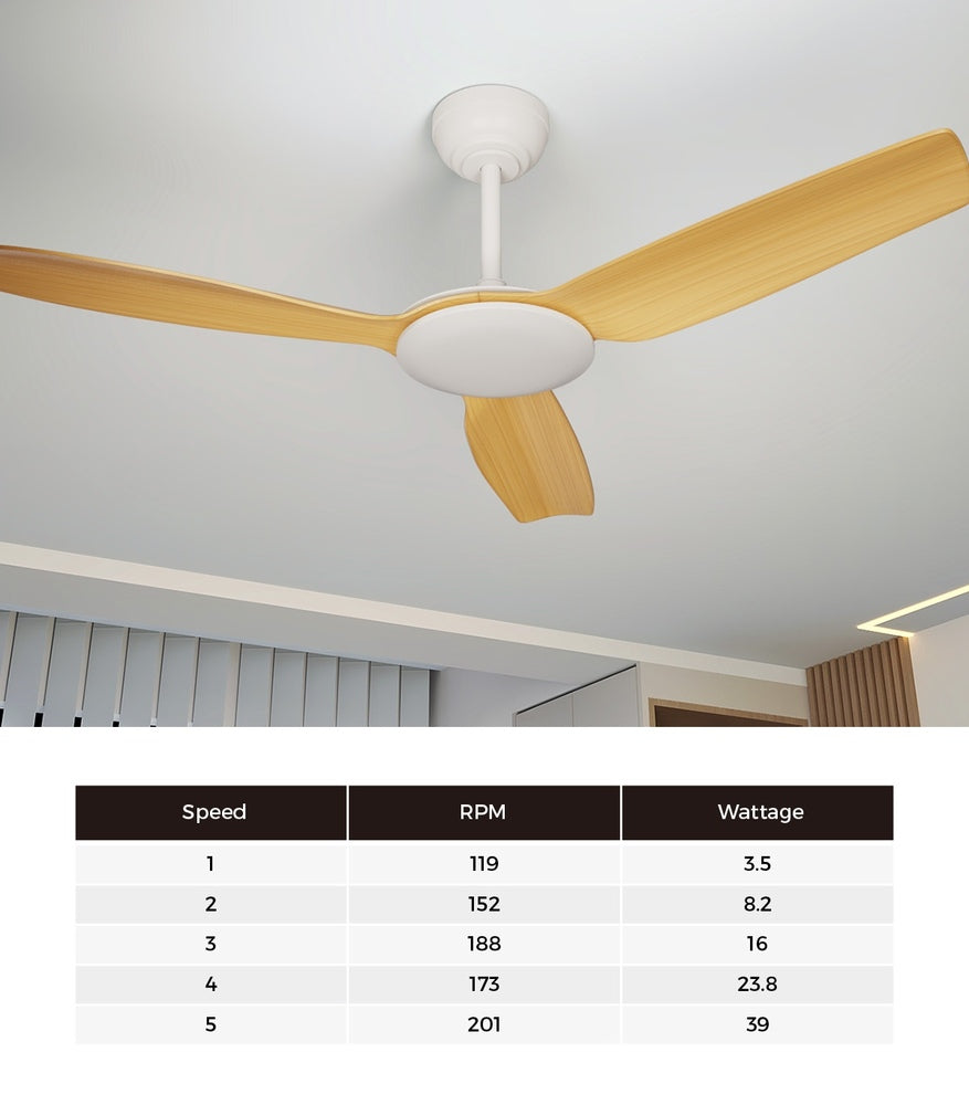 Vevare 52'' Ceiling Fan DC 3 ABS Blades Remote Control Timer Wood
