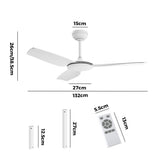 Vevare 52'' Ceiling Fan DC 3 ABS Blades Remote Control Timer White