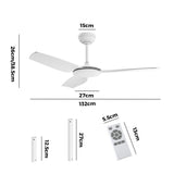 Vevare 52'' Ceiling Fan DC 3 ABS Blades Remote Control Timer White - Low Angle