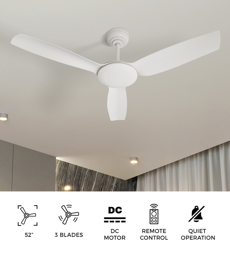 Vevare 52'' Ceiling Fan DC 3 ABS Blades Remote Control Timer White