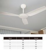 Vevare 52'' Ceiling Fan DC 3 ABS Blades Remote Control Timer White