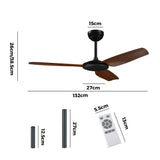 Vevare 52'' Ceiling Fan DC 3 ABS Blades Remote Control Timer Walnut