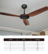 Vevare 52'' Ceiling Fan DC 3 ABS Blades Remote Control Timer Walnut - Side View