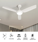 Vevare 52" Ceiling Fan with Light DC Remote Control 5 Speed White, Remote Control
