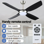 Devanti 52 inch DC ceiling fan with LED light, black and silver, remote control