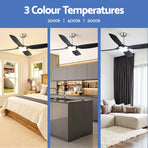 Devanti 52 inch DC ceiling fan with LED light, black and silver, 4 ABS blades