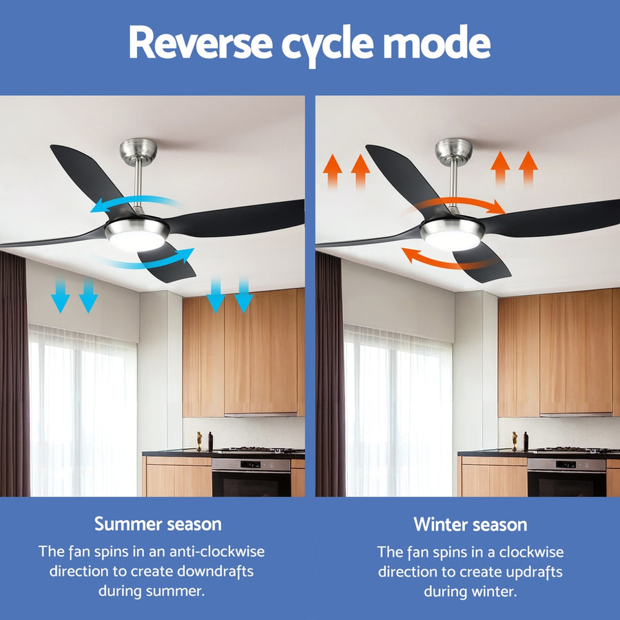 Devanti 52 inch DC ceiling fan with LED light, black and silver, image 5