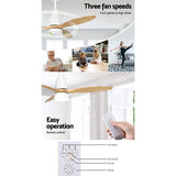 Devanti 52 Remote-Controlled Ceiling Fan with LED Light - Light Wood Finish - Rear View