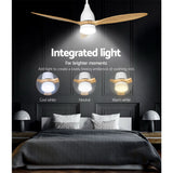 Devanti 52'' Ceiling Fan AC Motor w/Light w/Remote - Light Wood - Rear View