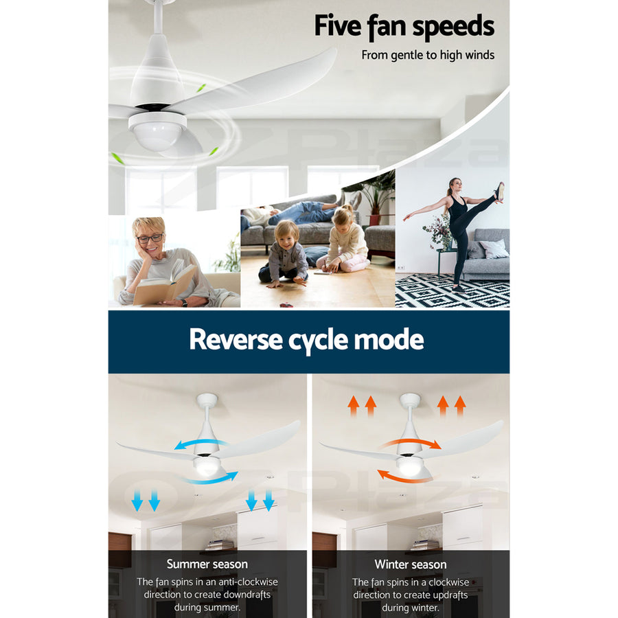 Devanti 52'' Ceiling Fan DC Motor LED Light Remote Control - White, image 5