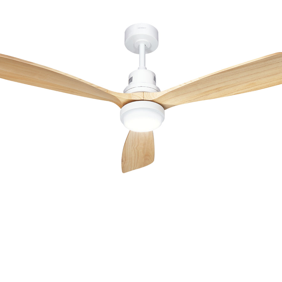Devanti 52'' Ceiling Fan DC Motor LED Light Remote - Light Wood, LED Lights
