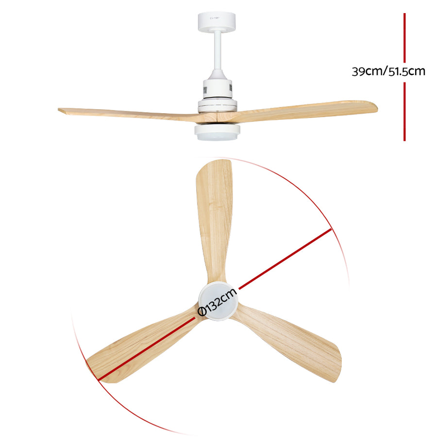 Devanti 52'' Ceiling Fan DC Motor LED Light Remote - Light Wood, image 3