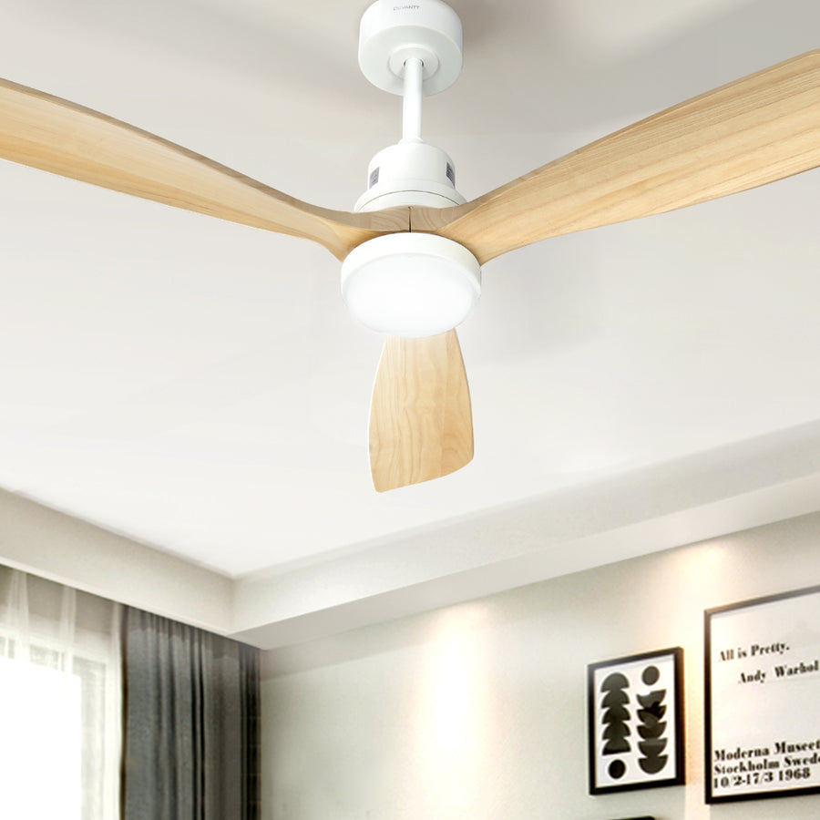 Devanti 52'' Ceiling Fan DC Motor LED Light Remote - Light Wood, image 5