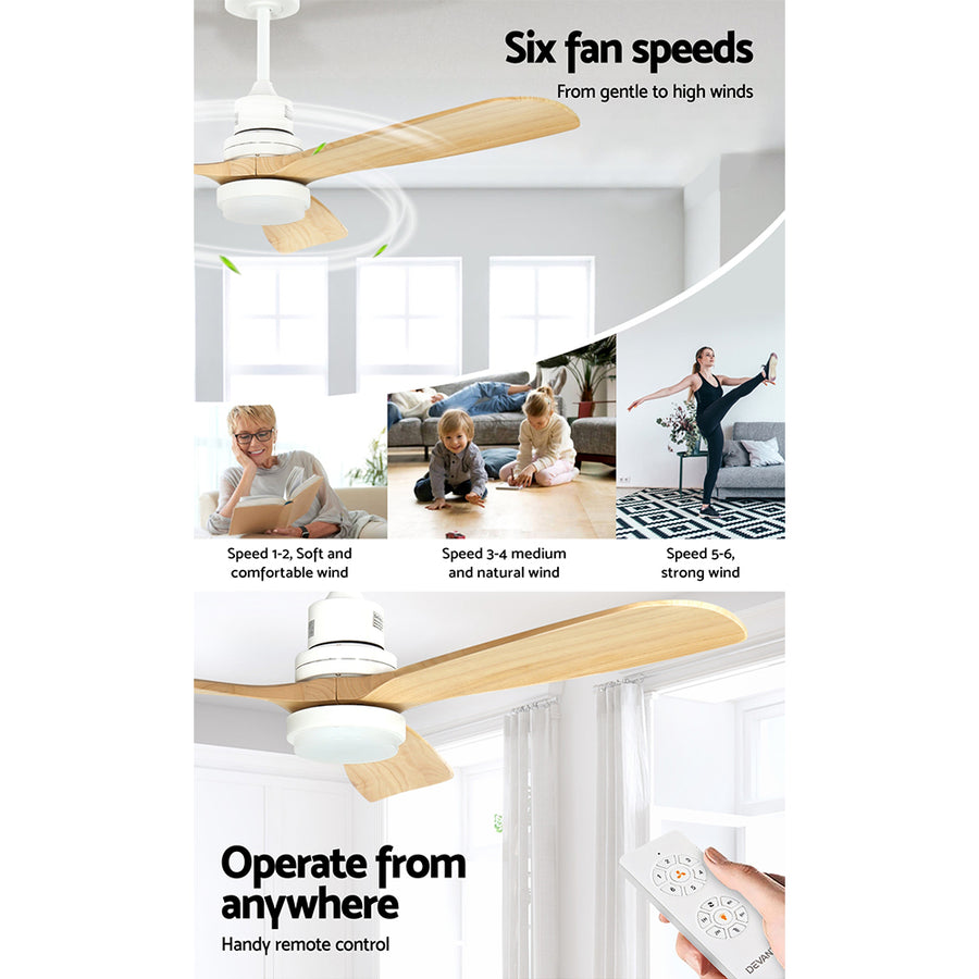 Devanti 52'' Ceiling Fan DC Motor LED Light Remote - Light Wood, image 6