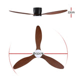 Devanti 52'' Ceiling Fan DC Motor w/Light w/Remote - Dark Wood - Front View