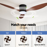 Devanti 52'' Ceiling Fan DC Motor w/Light w/Remote - Dark Wood - Side View
