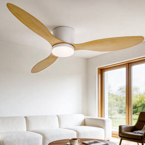 Devanti 52-Inch DC Motor Ceiling Fan with LED Light and Remote Control - Light Wood Finish