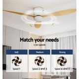 Devanti 52'' Ceiling Fan DC Motor w/Light w/Remote - Light Wood - Top-Down View