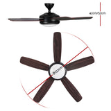 Devanti 52'' Ceiling Fan AC Motor 5 Blades w/Light - Dark Wood - Front View