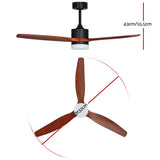 Devanti 52'' Ceiling Fan DC Motor 3 Blades w/Light - Dark Wood - Side View