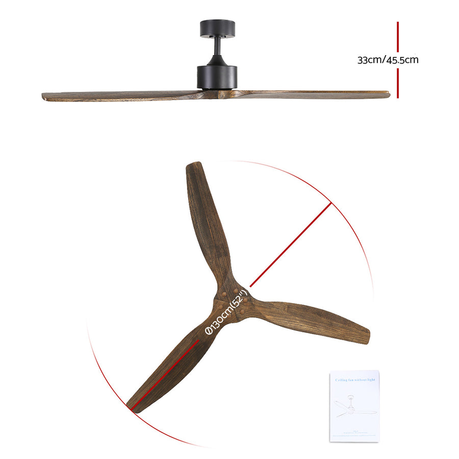 Devanti 52'' Ceiling Fan AC Motor 3 Blades w/Remote - Dark Wood, image 2