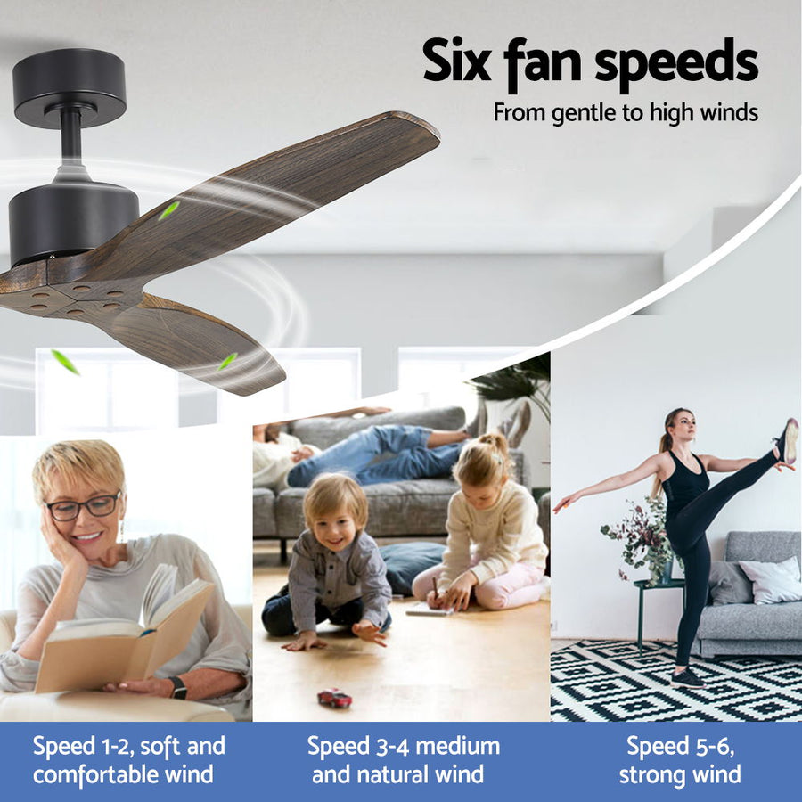 Devanti 52'' Ceiling Fan AC Motor 3 Blades w/Remote - Dark Wood, image 3