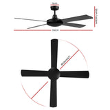 Devanti 52'' Ceiling Fan DC Motor 4 Blades w/Remote - Black - Side View