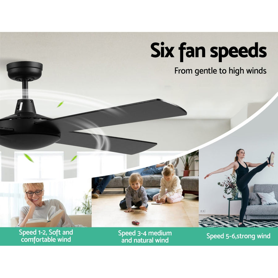 Devanti 52 inch DC ceiling fan with 4 blades, black, extension rod