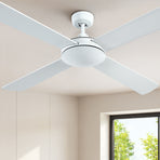 Devanti 52 inch white DC ceiling fan with four wooden blades
