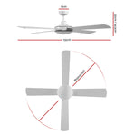 Devanti 52 inch white DC ceiling fan with four wooden blades, remote control