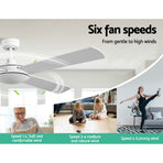 Devanti 52 inch white DC ceiling fan with four wooden blades, extension rod