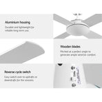 Devanti 52 inch white DC ceiling fan with four wooden blades, image 6