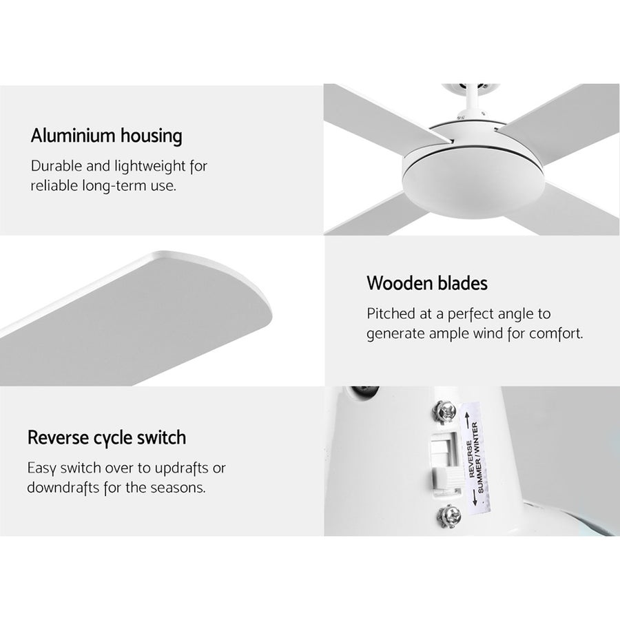 Devanti 52 inch white DC ceiling fan with four wooden blades, image 6