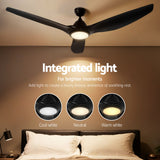 Devanti 64 Inch Ceiling Fan DC Motor w/Light w/Remote - Black - 45-Degree Angle