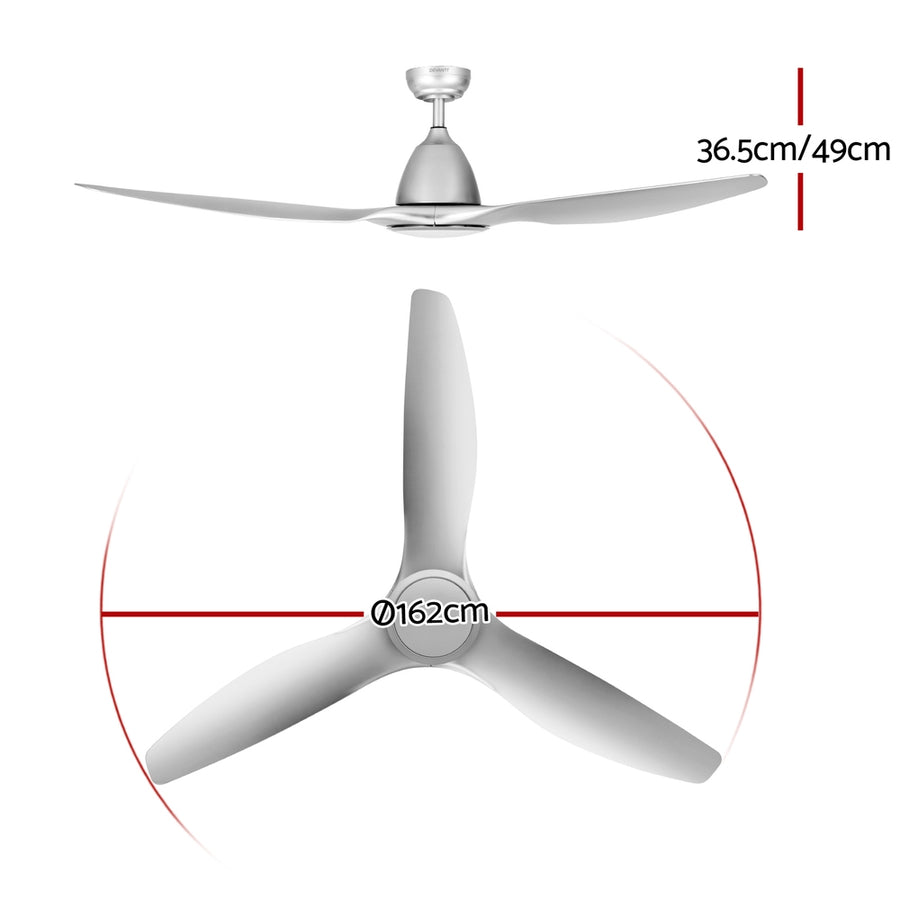 Devanti 64 Inch Ceiling Fan DC Motor w/Light w/Remote - Silver, image 2