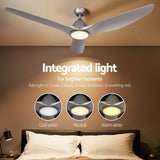 Devanti 64 Inch Ceiling Fan DC Motor w/Light w/Remote - Silver - 45-Degree Angle