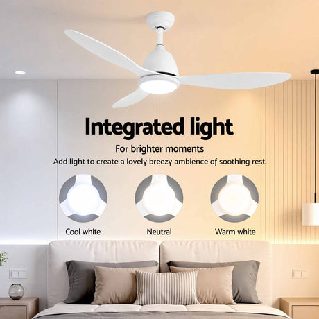 Devanti 48" Ceiling Fan with LED Light Remote Control DC Motor White, image 5