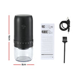 Devanti Electric Coffee Grinder USB-C Rechargeable Portable Coffee Bean Grinder with 40 Precise Grind Settings | Automatic Spice Nut Pepper Grinder Mill with Cleaning Brush & Ground Coffee Container for Home Office Camping Travel, Black - Front View