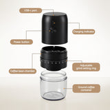 Devanti Electric Coffee Grinder USB-C Rechargeable Portable Coffee Bean Grinder with 40 Precise Grind Settings | Automatic Spice Nut Pepper Grinder Mill with Cleaning Brush & Ground Coffee Container for Home Office Camping Travel, Black - Top-Down View